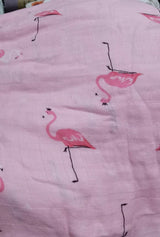cotton two layer muslin Flannel fabric with flamingo pattern.