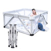 White playpen with a child indoor outdoor kids Activity center.