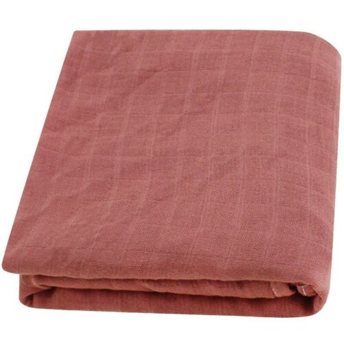 Folded pinkish-red fabric BambooCotton wrap solidcolor baby swaddle blanket wrap