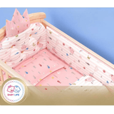 Baby crib with pink bedding set and a crown, featuring the 'Baby Life' brand logo.