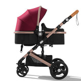 Belecoo Baby stroller with a red canopy.