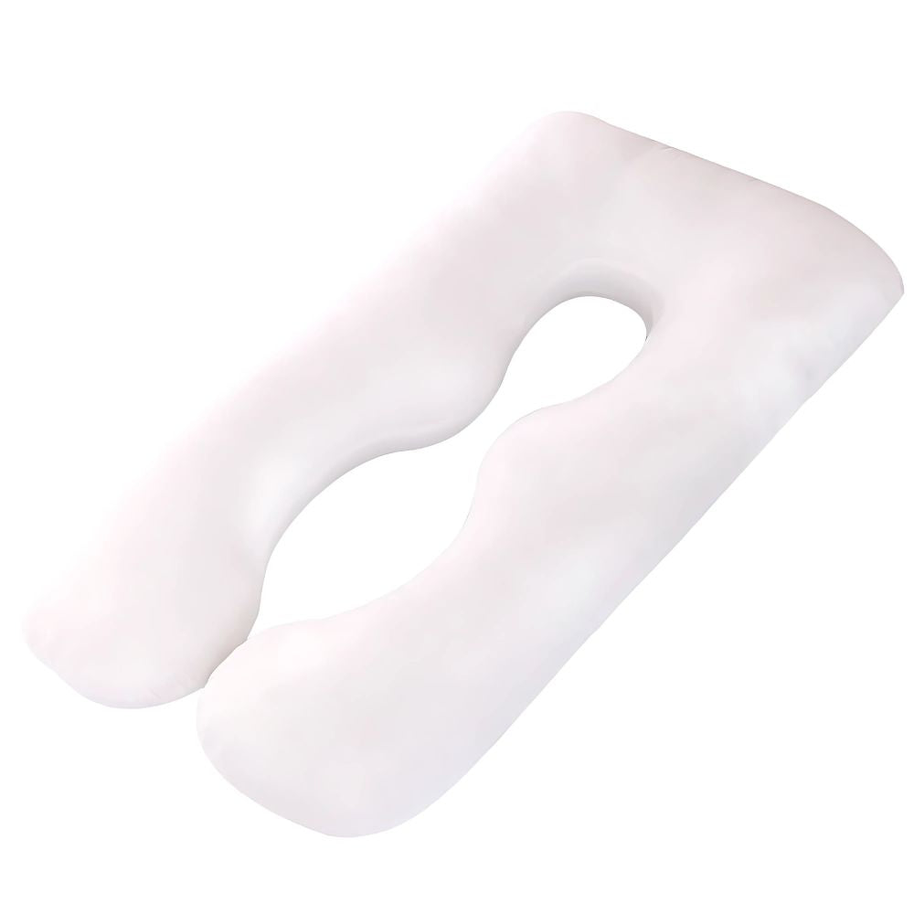 White U-shaped pillow inflatable travel pregnancy pillow.