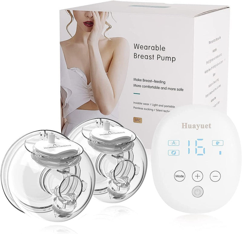 Wearable double breast pump with original packaging and a digital display.



