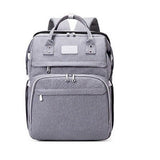 Gray baby diaper backpack.