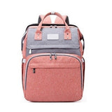 Two-tone pink and graydiaper backpack .