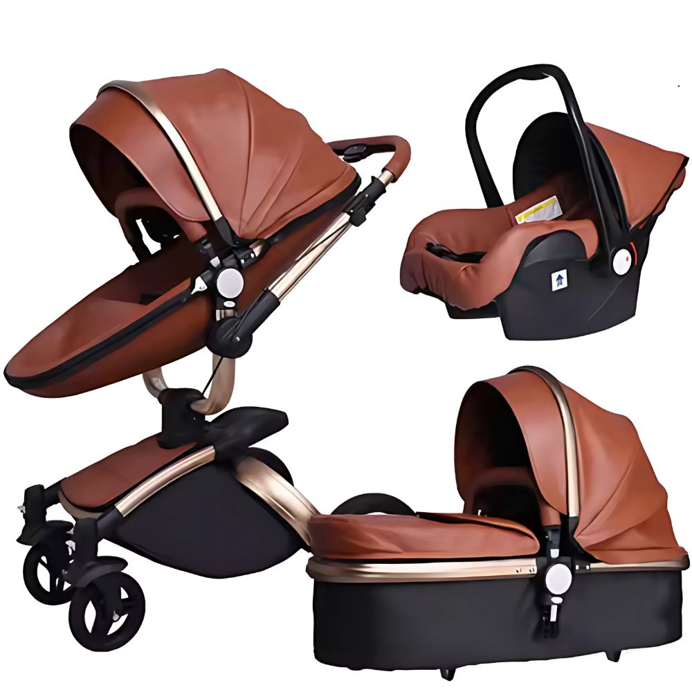 Luxury 3 in 1 Brown baby stroller and car seat set .