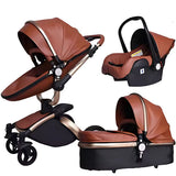 Luxury 3 in 1 Brown baby stroller and car seat set .