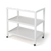 White foldable bedside table cart with three shelves .