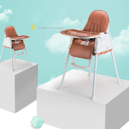 portable plastic brown dining baby feeding high chair.