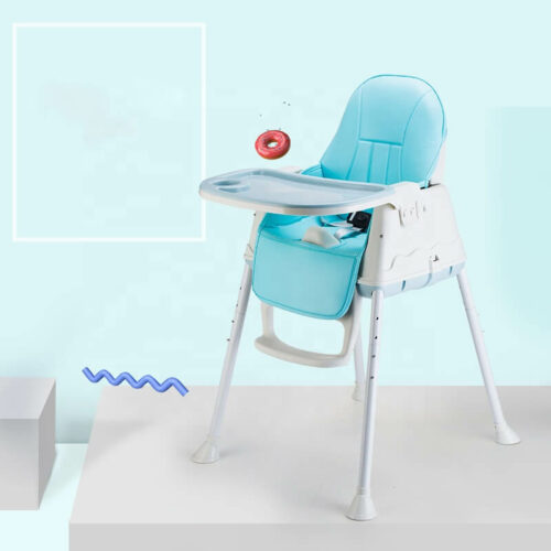 Portable plastic Blue baby high chair .