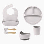 Feeding Set Toddler Weaning Set Silicone Bowl and Plate with Suction Spoon Fork