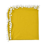 Yellow muslin swaddle blanket with white pom-pom trim 