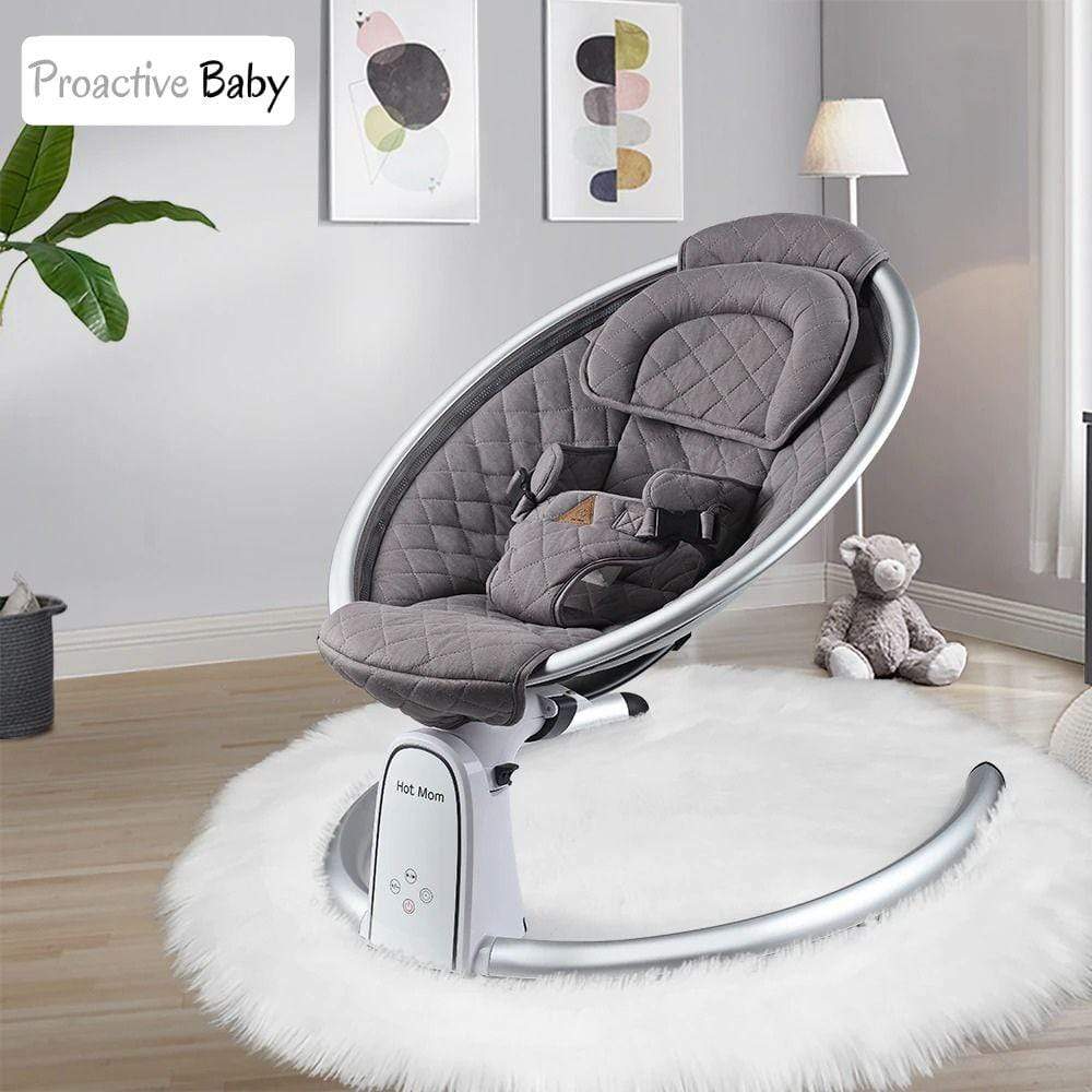  Gray electric baby swing with bluetooth. 