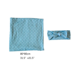Blue polka dot blanket and headband set.