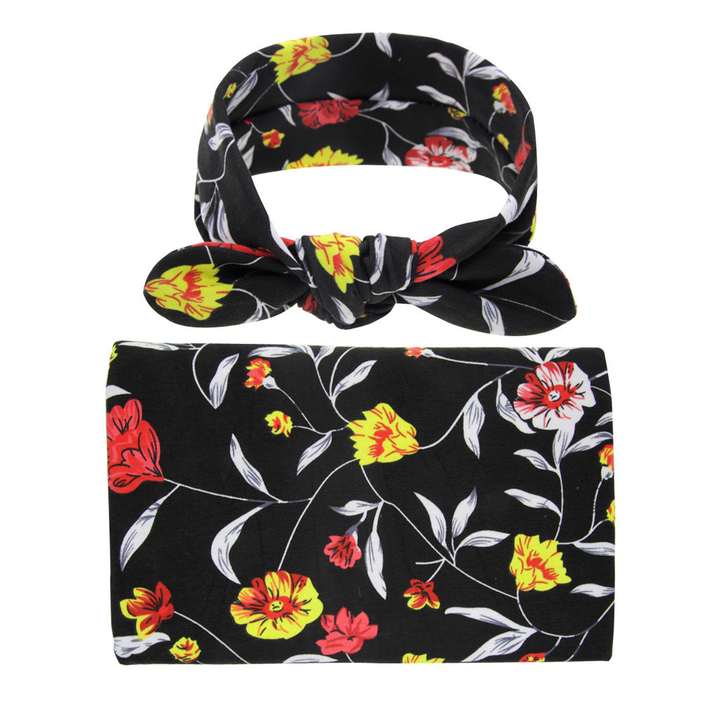 Floral headband and bow wrap cozy cloth.