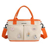 Beige and orange baby diaper Tote hand bag with cartoon characters.