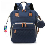 Navy blue traveling 3 in 1 diaper bag.