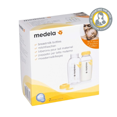 Medela breastmilk bottles packaging with two bottles of 250 ml