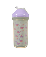 Children'svital baby hydrate sippy cup with dinosaur pattern and purple lid .