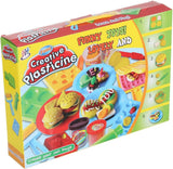 Box of Creative Plasticine toy set with colorful plasticine shapes .