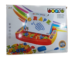 Box of a magnetic drawing board with colorful letters and numbers .