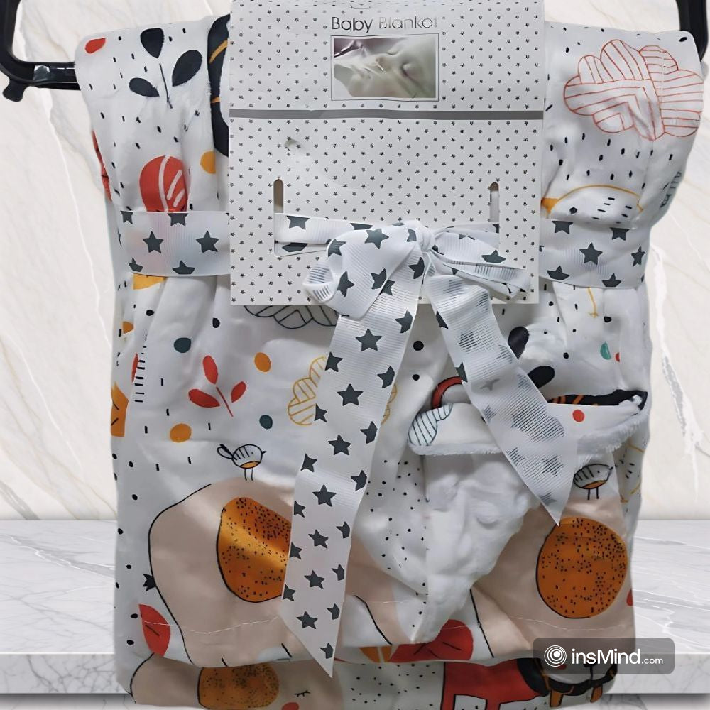 Baby blanket with cartoon designs .
