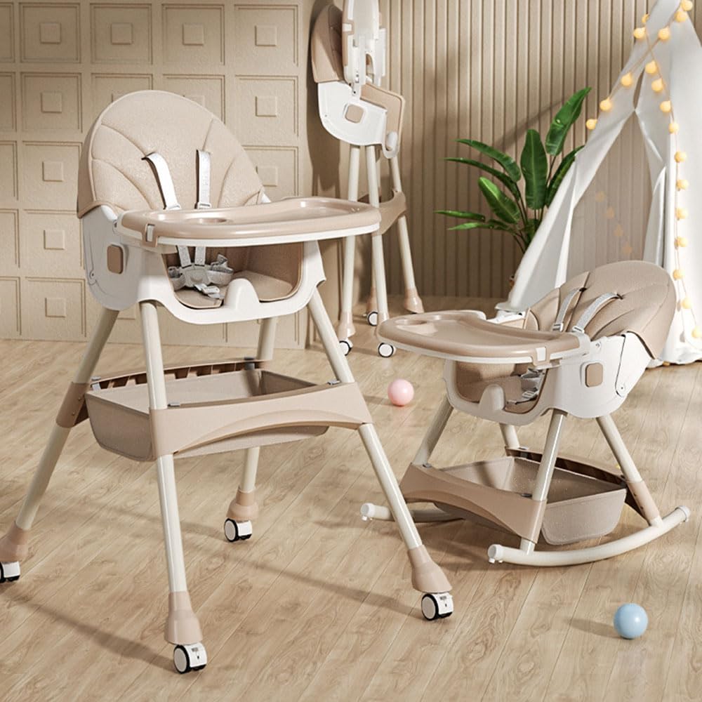 2 in 1 baby high chairs on a wooden floor with a plant and decorative lights .