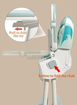 Illustration of a2 in 1 baby chair with folding instructions .