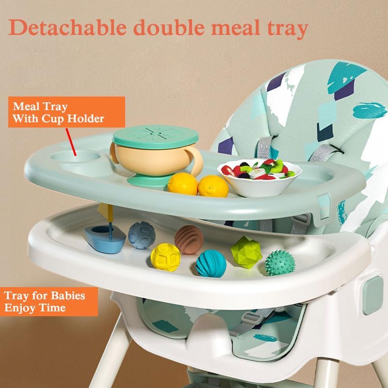 2-1 Booster Seats Baby High Foldable Feeding Chair With Tray and Wheels