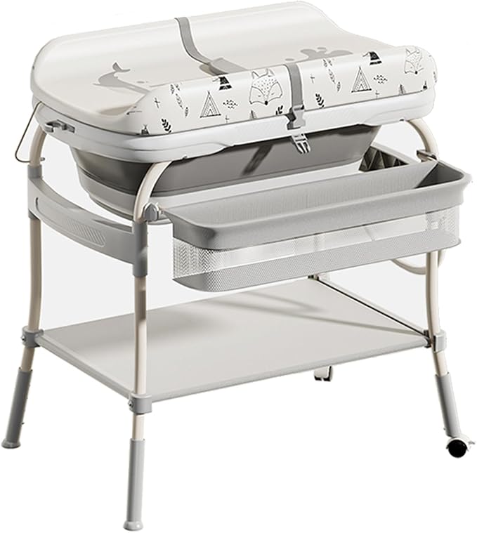 Baby changing table with 2in 1 height adjustable foldable day care baby nursing_diaper changing table with safety strap.