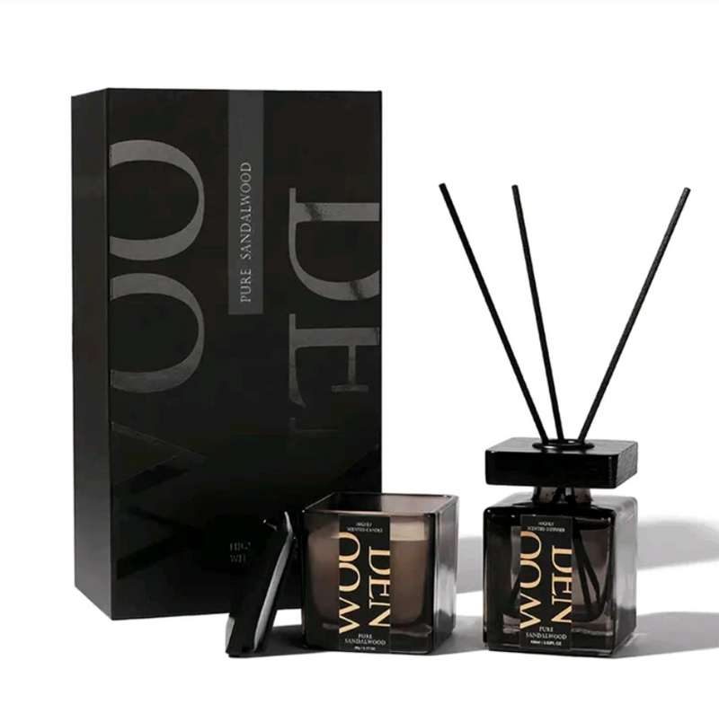 LUXURY AROMA SCENTED CANDLE & REED DIFFUSER SET SANDALWOOD FLAVOUR.