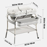 2 in 1 Height adjustable foldable Baby changing table with dimensions labeled .