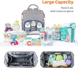 Gray3 in 1 diaper bag with baby items.
