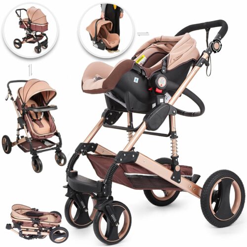 Belecoo 3 In1 Baby Stroller High Landscape With Car Seat Folding For 0-3 Years