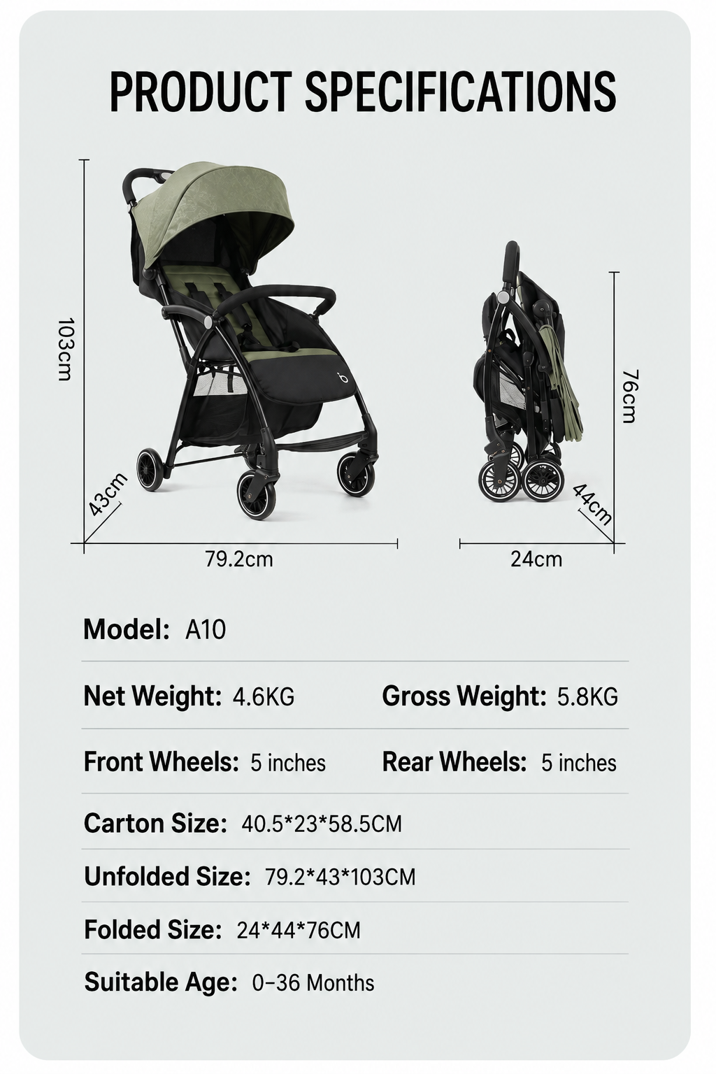 A10 Lightweight Stroller High Quality 2-in-1 Car with Five-Point Safety Belt Foldable for Newborn Popular Style