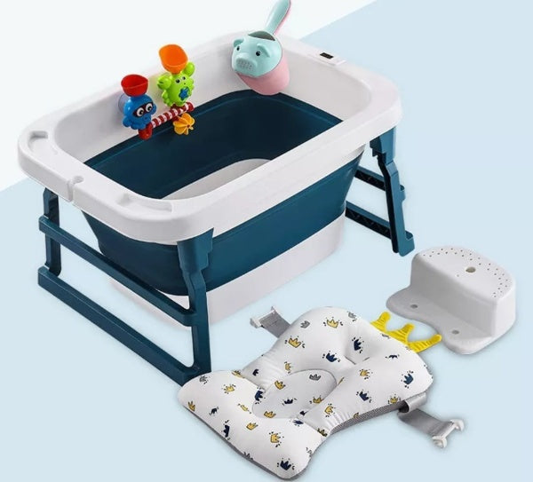 Baby bath tub non slip foldable tub blue