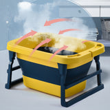 Yellow and blue plastic baby bath tubnon slip foldable tub.