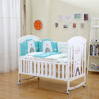 Children Crib, Baby Wooden Cot, Bed Multifunctional Rocker, Convertible Desk And Kids Sofa With Mosquito Net (bedding set sold separately)