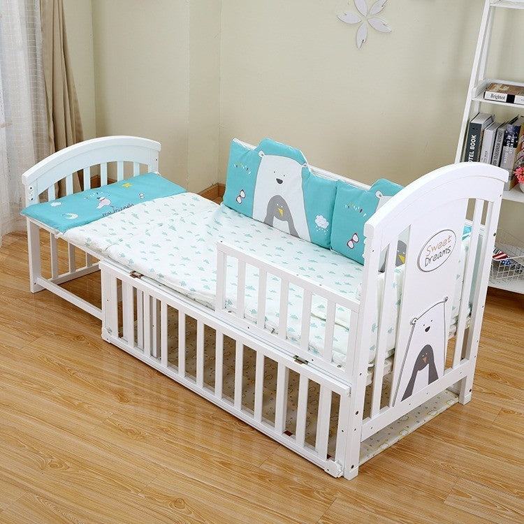 Children Crib, Baby Wooden Cot, Bed Multifunctional Rocker, Convertible Desk And Kids Sofa With Mosquito Net (bedding set sold separately)