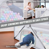 Baby playpen with colorful balls .