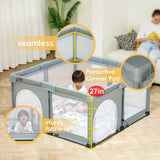 Baby playpen with features highlighted 