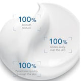 Product packaging with 100% smooth texture, glides easily over skin, and penetrates quickly through the skin text.