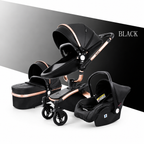 Luxury Baby Stroller 3 in 1 Fashion Carriage Gold Frame Pram
