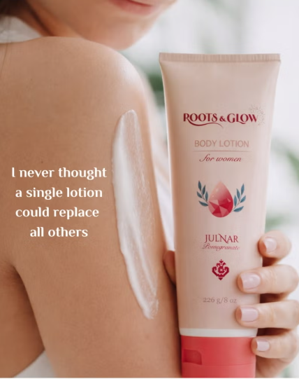 Roots & Glow Women’s Body Lotion Deep Hydration and Radiance Silky, nutrient-rich lotion inspired by the beauty of blooming pomegranates.