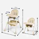 Beige baby high chair with dimensions 