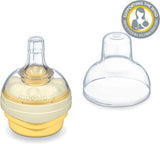 Calma Baby bottle nipple with beige base and clear nipple.