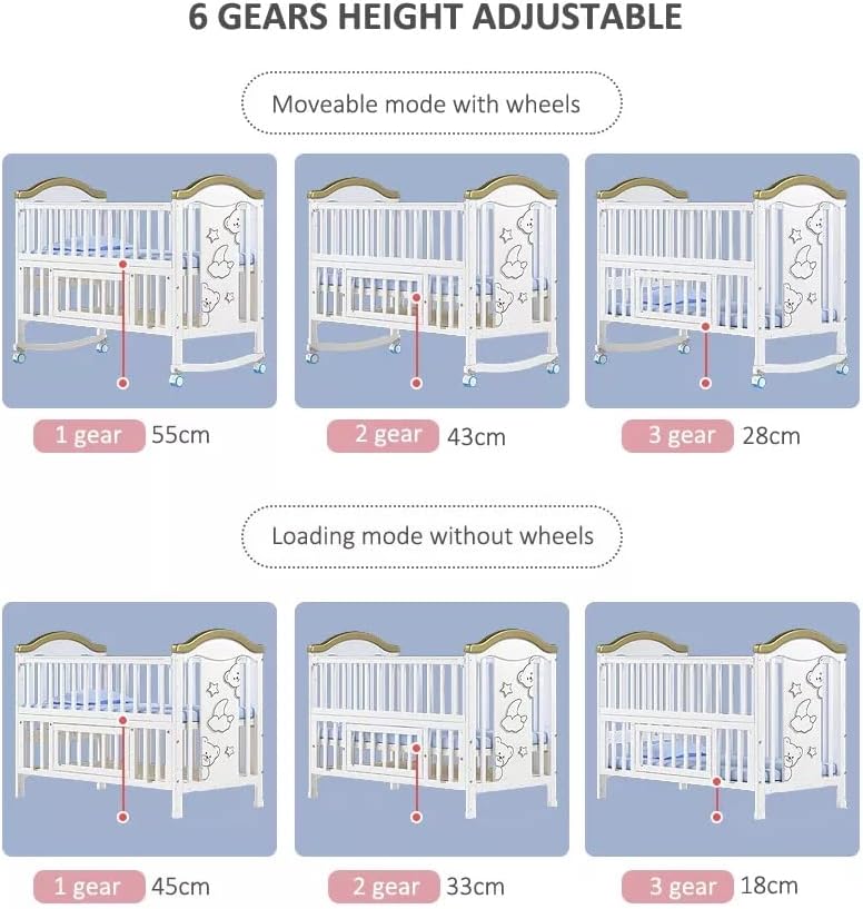 Children Crib, Baby Wooden Cot, Bed Multifunctional Rocker, Convertible Desk And Kids Sofa With Mosquito Net (bedding set sold separately)