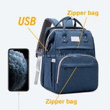 Bluediaper backpack with USB port and zipper bags.
