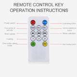Remote control with labeled buttons for an electric baby bouncer with music.