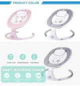  Electric Baby bouncer chair in pink and gray with product features highlighted.